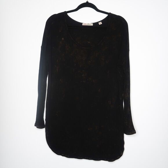 Love Barbara Womens Long Sleeve T-shirt Size Medium Black Acid Washed Scoop Neck - Picture 1 of 6